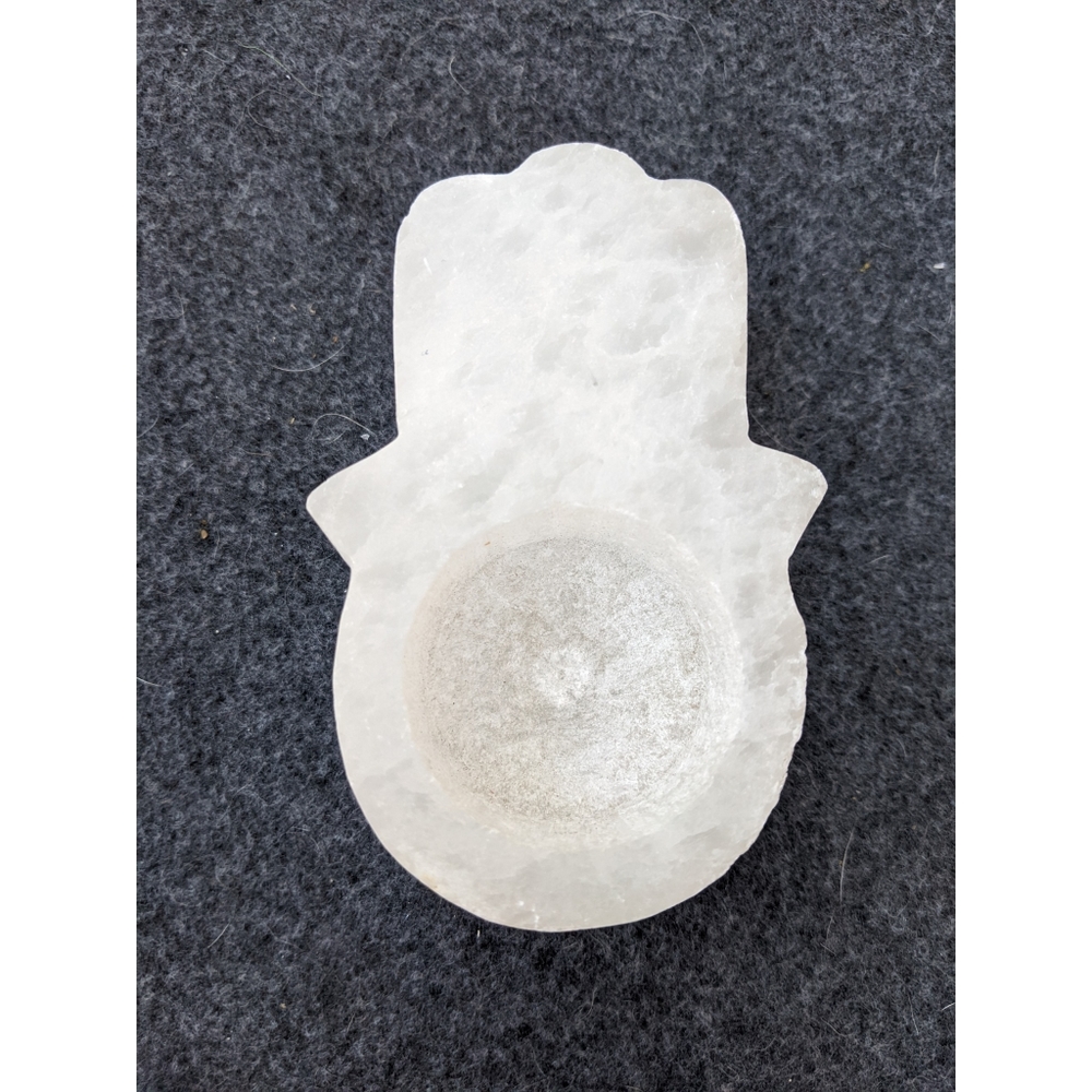 Hamsa Selenite tea light candle holder